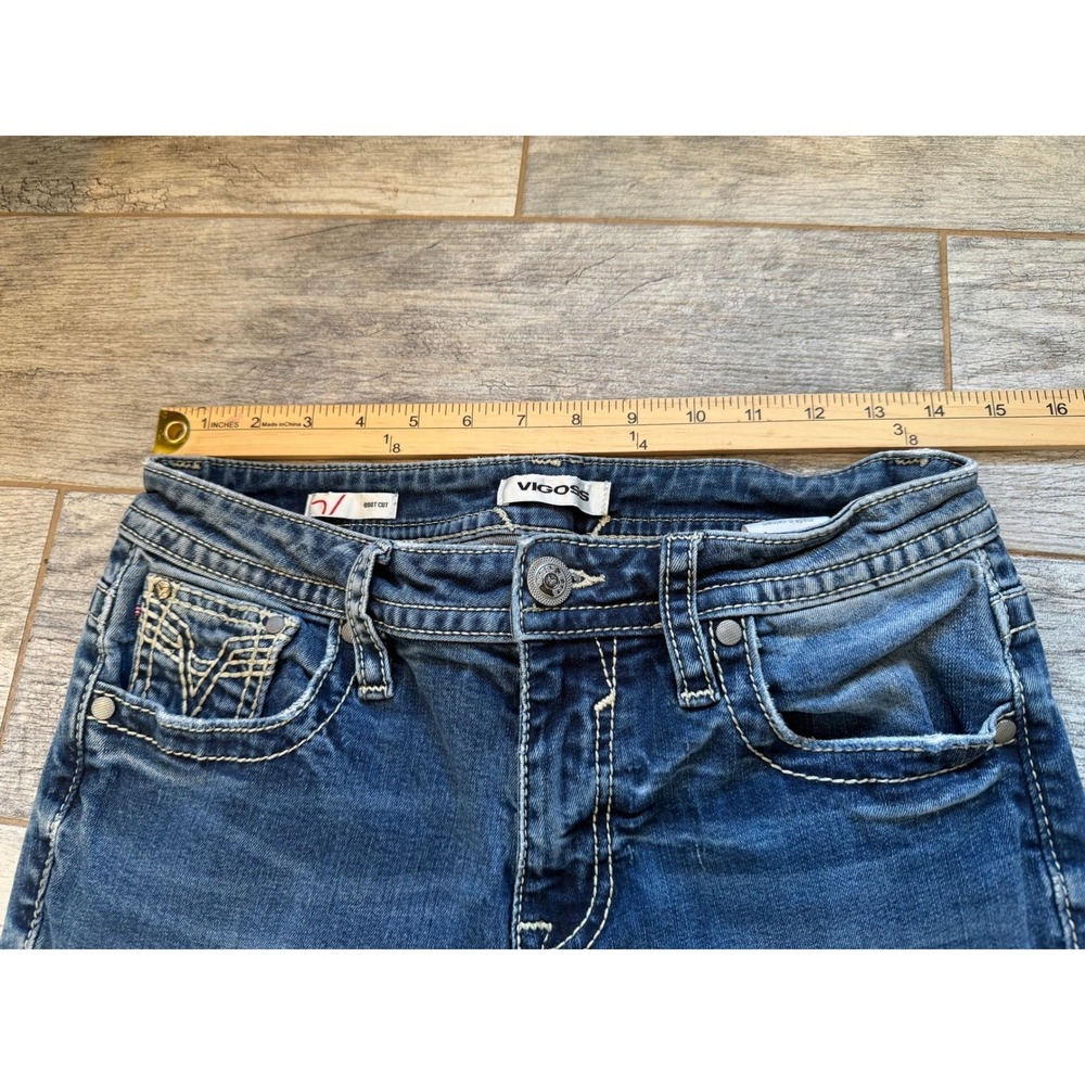 Vigoss Bootcut Jeans 8 Flag HoLeS Pocket Embroidered Stretch Boot Western Jean - Picture 8 of 16